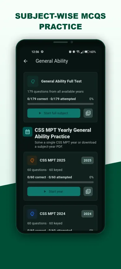 Subject-wise CSS MPT MCQs in the app